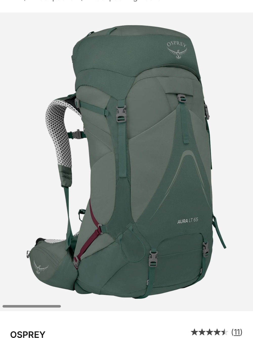 OSPREY Aura LT 65 Backpack in Deep Green with Maroon Accent